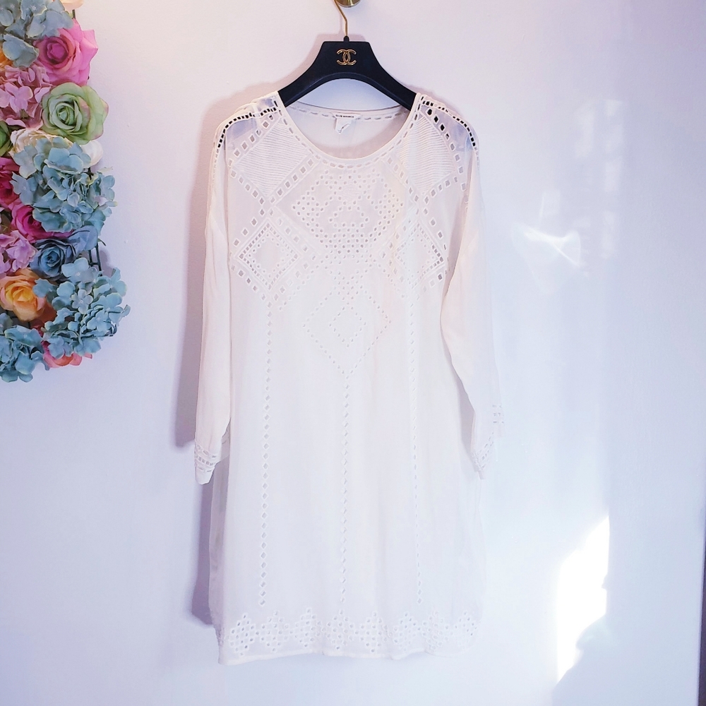 NWT CLUB MONACO Cream 100% Silk Eyelet Dress 6 S - Picture 3 of 11